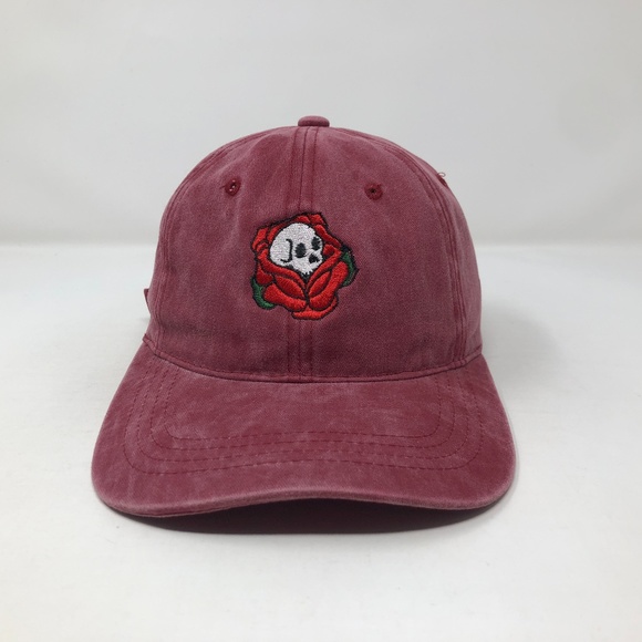 Skulls And Rose Maroon Slouch Hat Dad Hat - Picture 1 of 5
